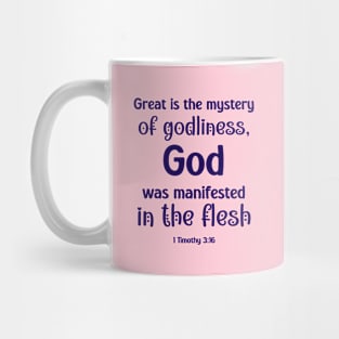 Great is the Mystery of Godliness - 1 Timothy 3:16 - Bible Verse Mug